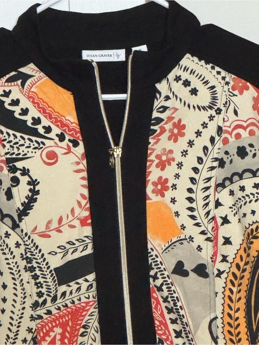 Susan Graver Paisley Zip Front Jacket Black Multi Size M - Picture 3 of 8